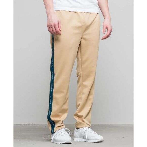 STUSSY Poly Track Pants Tan with Blue Logo Stripe Joggers Size L Large - Picture 1 of 8